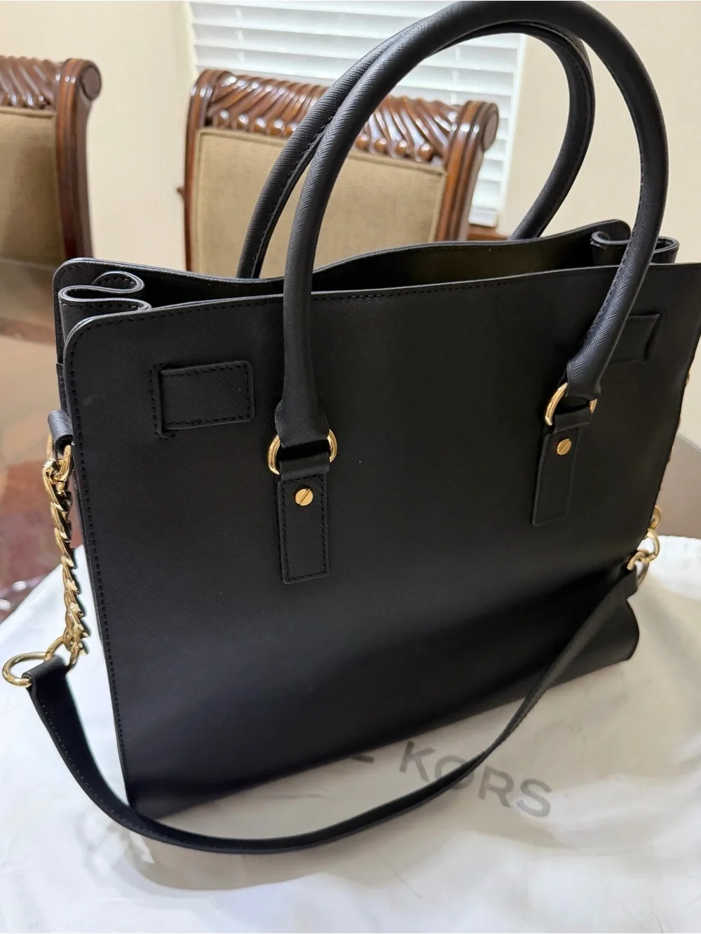 Michael Kors Black Saffiano Satchel with Gold Hardware